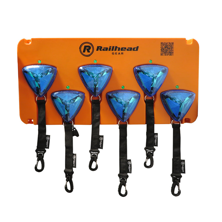 Six Rechargeable M25 Blue LED Safety Lights and Charging Station