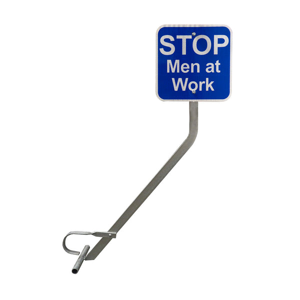 Econ Clamp Stainless Steel With 12X12 Blue Stop Men at Work Sign, HIP reflective & J Hook