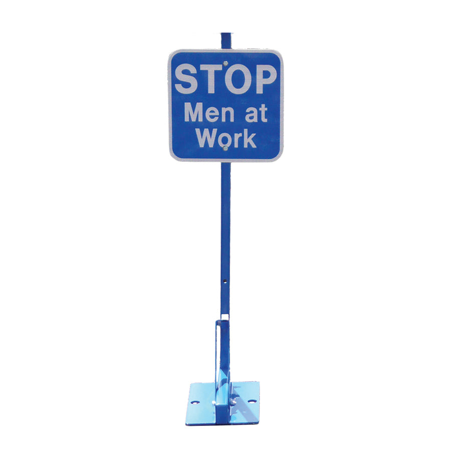 Blue Permanent Mount Base W/ 12x12 Blue Sign, Stop Crew at Work, HIP r ...