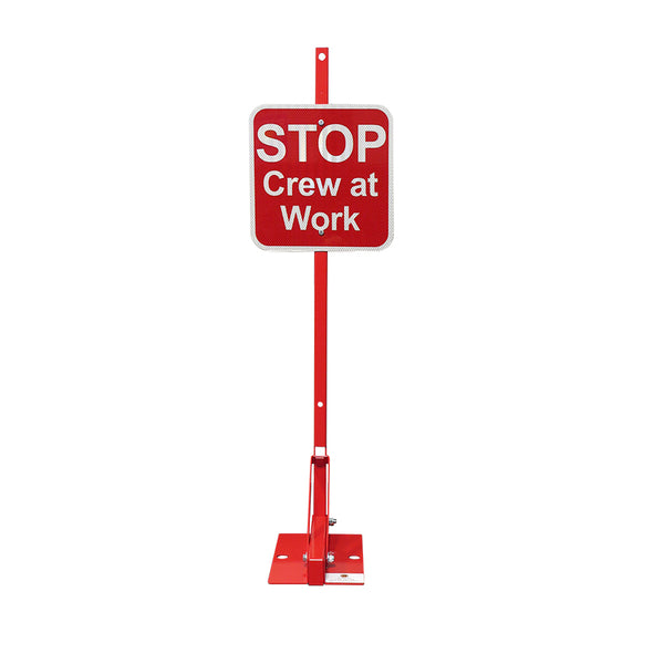 Red Permanent Mount Base w/ 12x12 Red Sign Stop crew at work HIP reflective