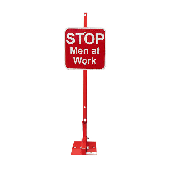 Red Permanent Mount Base w/ 12x12Red Sign Stop men at work HIP reflective