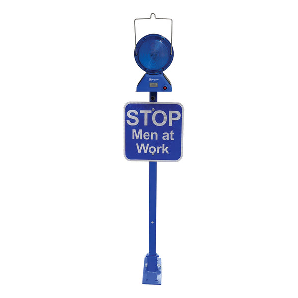 Heavy Duty Blue Flag with 12x12 Blue sign Stop men at work, HIP reflective & M900-SB