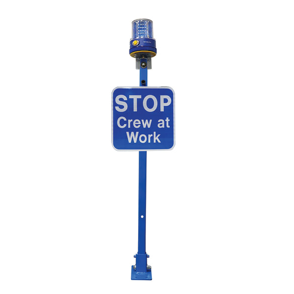 Heavy Duty Blue Flag with 12x12 Blue sign Stop men at work, HIP reflective & M18-SOLAR B