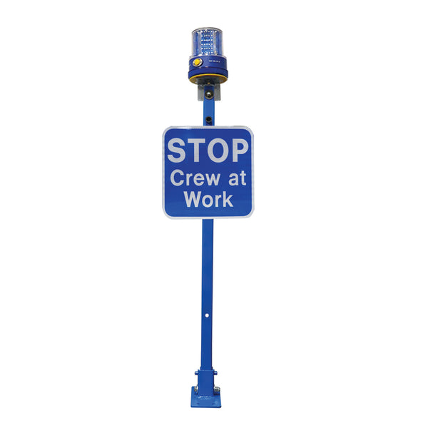 Heavy Duty Blue Flag with 12x12 Blue sign Stop crew at work, HIP reflective & M18-Solar B