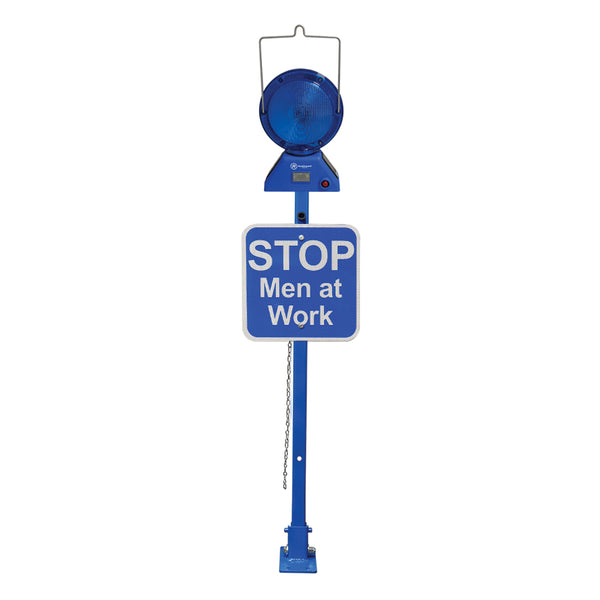 Heavy Duty Blue Flag with 12x12 Blue sign Stop men at work, HIP reflective, M900-SB & Chain