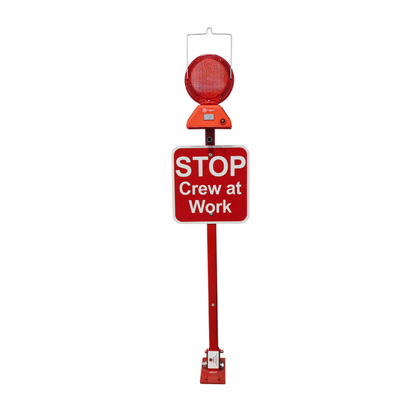 Heavy Duty Red Flag with 12x12 Red sign Stop crew at work, HIP reflective & M900-SR