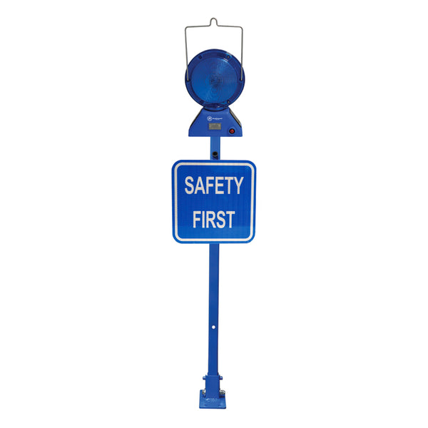 Heavy Duty Blue Flag with 12x12 Blue sign Safety First, HIP reflective & M900-SB