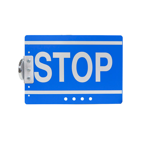 Blue plastic sign 14 3/4x10 STOP engineer grade reflective with 90# Pull Magnet