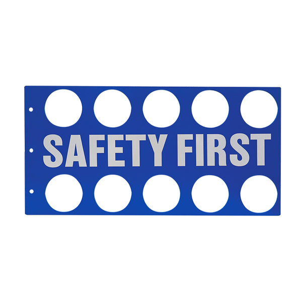 Aluminum wind resistant sign with holes blue SAFETY FIRST