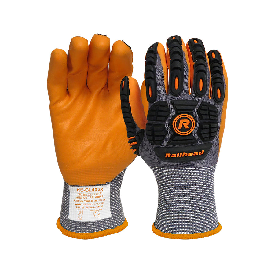 Orange cuff nitrile dipped cut resistant glove w/TPR 2X Large ...