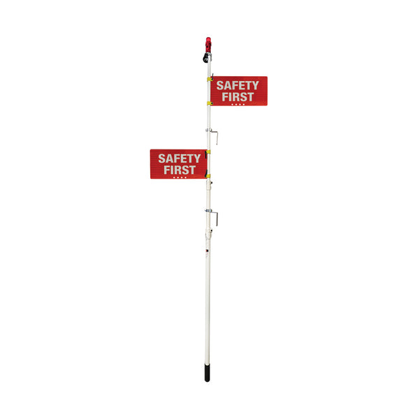 Safety flag staff 4ft-12ft, 2 Red aluminum 19 5/8x9 Â¾ Safety First signs, HIP reflective
