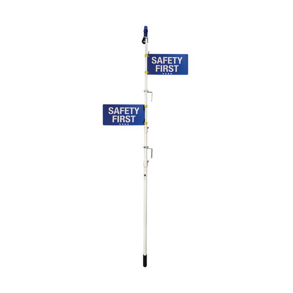 Safety flag staff 4ft-12ft, 2 Blue plastic 19 5/8x9 ¾ Safety first signs, engineer grade reflective and M50B-LED