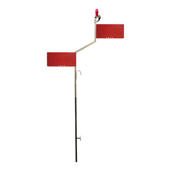Loco. angled aluminum staff, 2 Red plastic 19 5/8x9 Â¾ blank signs and M50R-LED