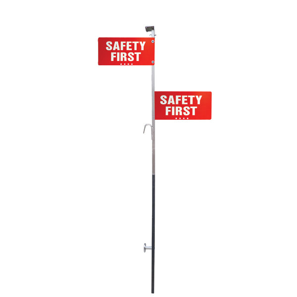 Locomotive Staff Alum.Straight with 2 19 5/8x 9 3/4 Red Safety First signs, HIP reflective