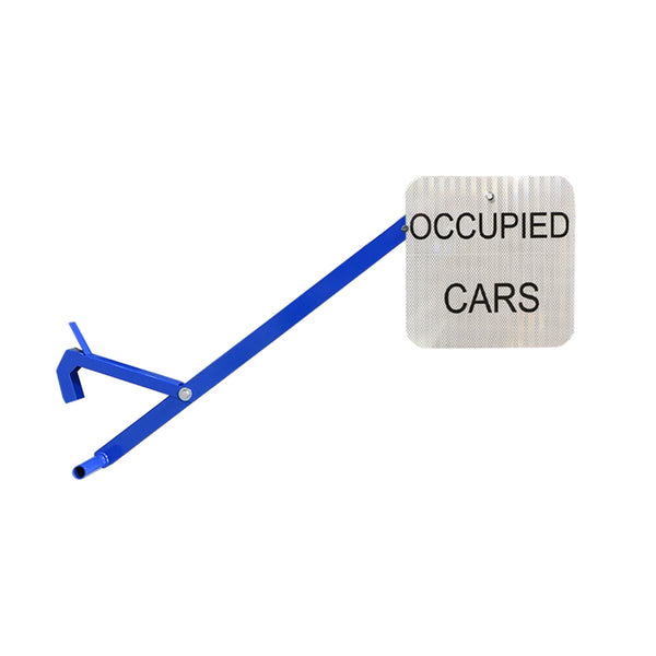 Portable Clamp Blue W/ 12x12 White Occupied Car sign black lettering, HIP reflective