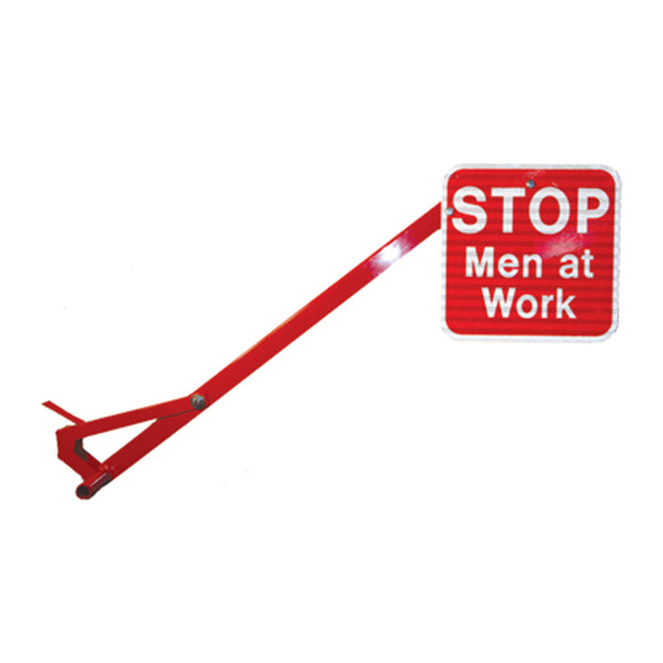 Portable Clamp Red With 12x12 Red Stop Men at Work sign, HIP reflective