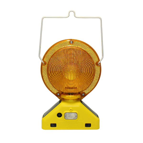 Amber 4 LED Solar barricade light photo cell, tilt switch, handle & S Hook