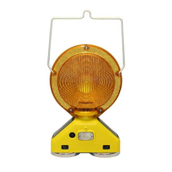 Amber 4 LED Solar barricade light photo cell, tilt switch, handle & S Hook with 2 Magnets