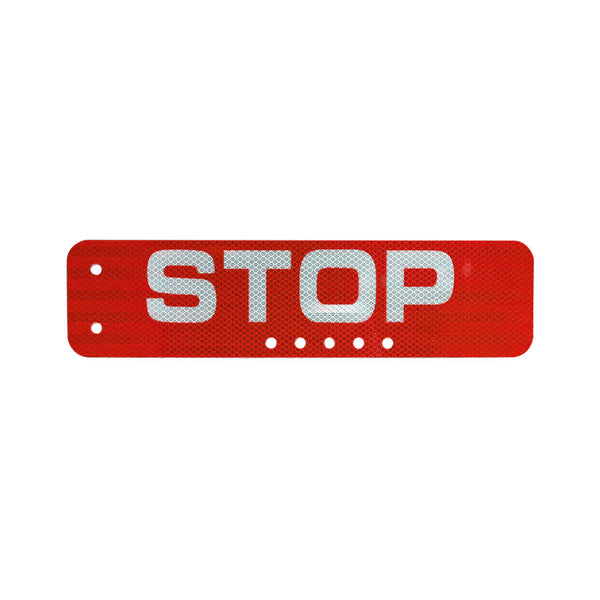 16x4 RED sign, Stop .025 Alum HIP reflective dbl sided w/side & bottom holes, 2 side, 5 bottom centered