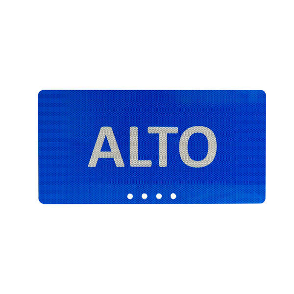 19-5/8” x 9-3/4” BLUE STANDARD .080 ALUMINUM HIP REFLECTIVE DOUBLE SIDED “ALTO”(WHITE LETTERING) W/SIDE AND BOTTOM HOLES, 2 SIDE, 4 BOTTOM CENTERED